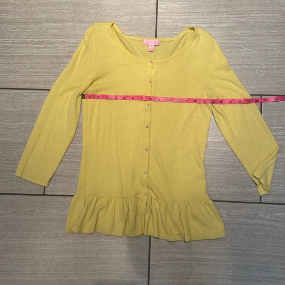 Yellow Lilly Pulitzer Cardigan with Pearl Button and Ruffled Edges - Picture 4 of 6
